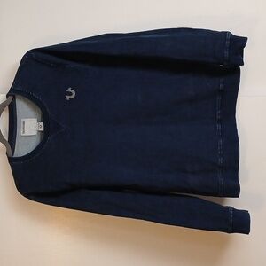 True Religion "Buddha World Tour" Navy Blue Distressed Sweatshirt in Size XL